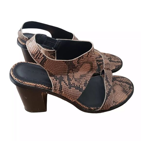 French Connection Lori Snakeskin Heels Womens 6.5 Sandals Open Toe Block - Picture 2 of 14
